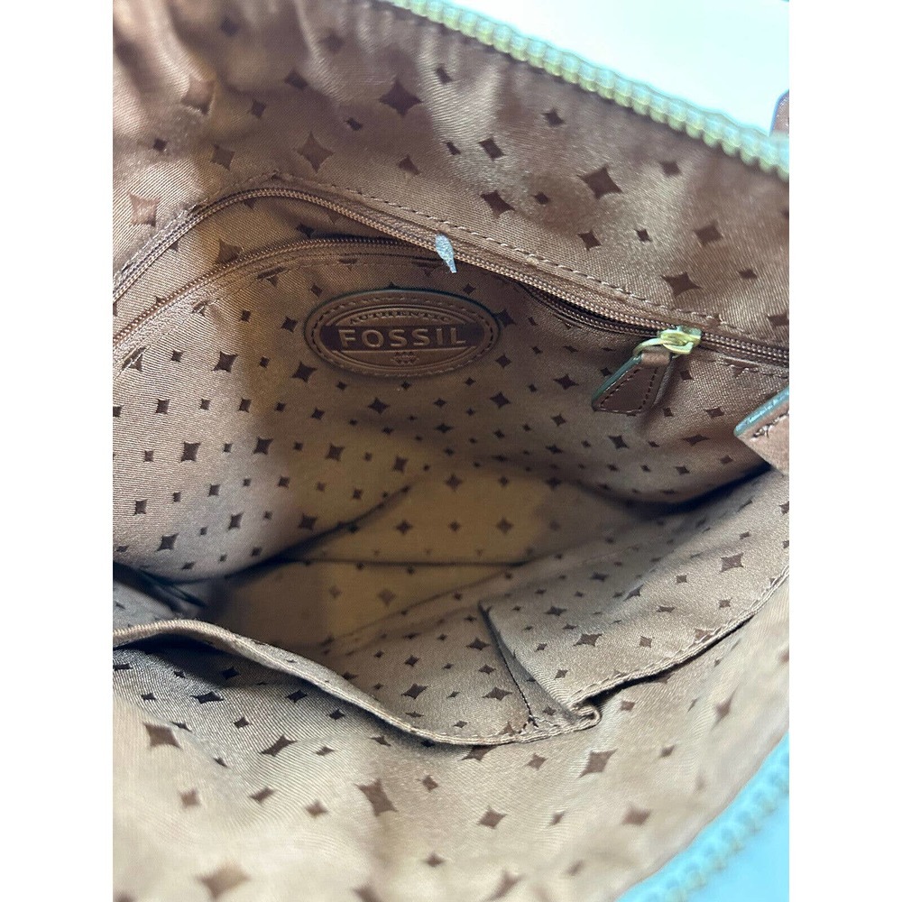 Fossil Crossbody Messenger Bag Saddle Woven Leather Cream Tan Zip Handbag Purse - Picture 6 of 7